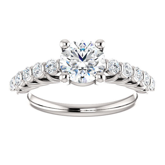 A CZ Wedding Set, Style 03-98 feat The Pamela engagement ring (Customizable with Round Bar Setting)