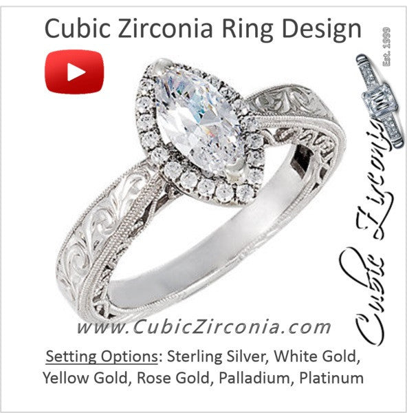 Cubic Zirconia Engagement Ring- The ________ Naming Rights 69-831 (0.91 Carat Marquise-cut Halo Style)