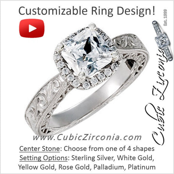 Cubic Zirconia Engagement Ring- The ________ Naming Rights 69-832 (1.16 TCW Vintage Customizable Halo)