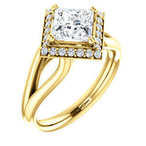 Cubic Zirconia Engagement Ring- The Nancy Avila (Customizable Halo-Accented Princess Cut Design with Wide Split-Band)