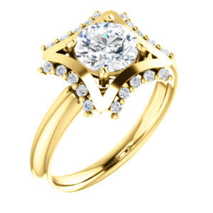 Cubic Zirconia Engagement Ring- The Jolene (Customizable Round Cut with Floral-inspired Clustered Accent Under-halo)