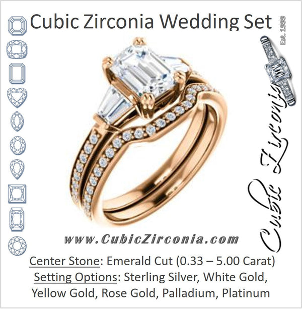 CZ Wedding Set, featuring The Hazel Rae engagement ring (Customizable Emerald Cut Design with Quad Baguette Accents and Pavé Band)