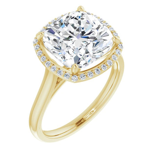 10K Yellow Gold Customizable Halo-Styled Cathedral Cushion Cut Design