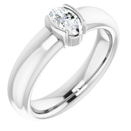 10K White Gold Customizable Bezel-set Oval Cut Solitaire with Thick Band