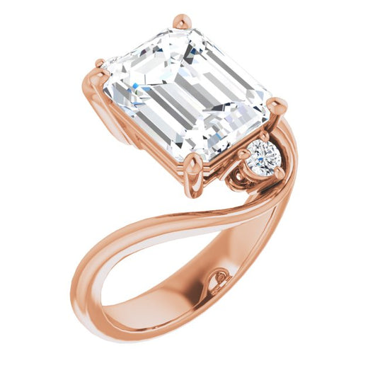 10K Rose Gold Customizable 3-stone Emerald/Radiant Cut Setting featuring Artisan Bypass