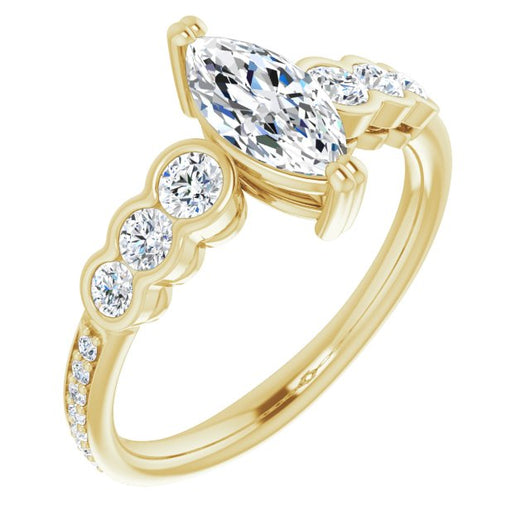 10K Yellow Gold Customizable Marquise Cut 7-stone Style Enhanced with Bezel Accents and Shared Prong Band