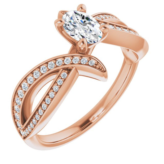 10K Rose Gold Customizable Oval Cut Design with Swooping Pavé Bypass Band