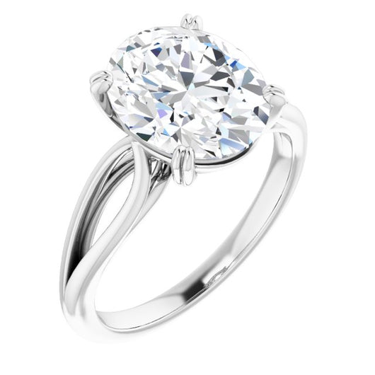 10K White Gold Customizable Oval Cut Solitaire with Wide-Split Band