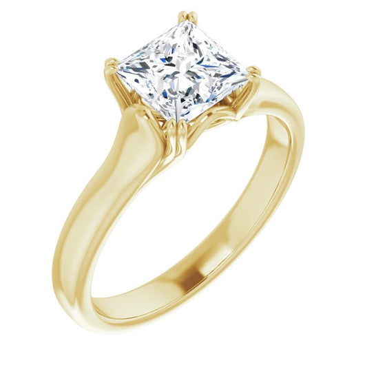 10K Yellow Gold Customizable Princess/Square Cut Solitaire with Under-trellis Design