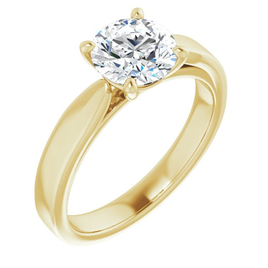 10K Yellow Gold Customizable Round Cut Cathedral Solitaire with Wide Tapered Band