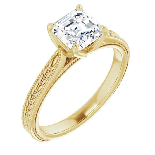 10K Yellow Gold Customizable Asscher Cut Solitaire with Wheat-inspired Band 