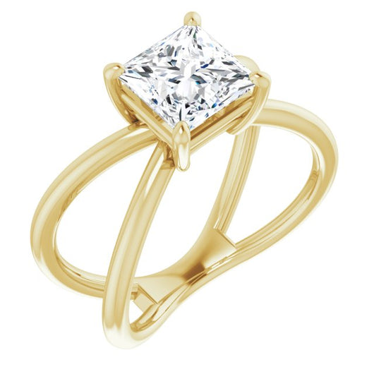 10K Yellow Gold Customizable Princess/Square Cut Solitaire with Semi-Atomic Symbol Band