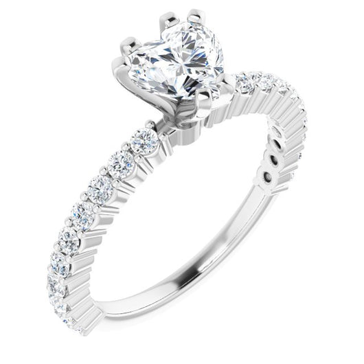 10K White Gold Customizable 8-prong Heart Cut Design with Thin, Stackable Pav? Band