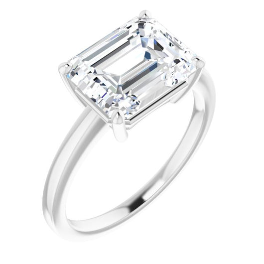 10K White Gold Customizable Bowl-Prongs Emerald/Radiant Cut Solitaire with Thin Band