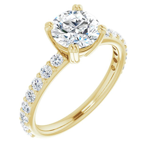 10K Yellow Gold Customizable Round Cut Design with Large Round Cut 3/4 Band Accents