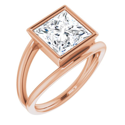 10K Rose Gold Customizable Bezel-set Princess/Square Cut Style with Wide Tapered Split Band