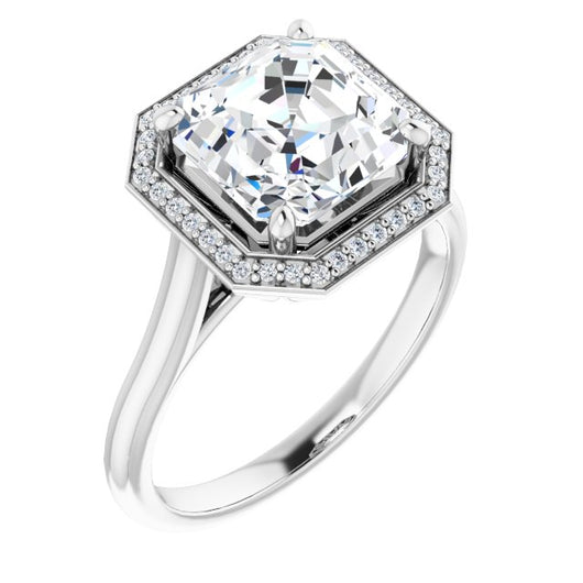 10K White Gold Customizable Cathedral-Raised Asscher Cut Halo Style