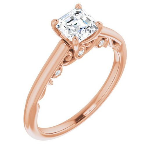 10K Rose Gold Customizable Cathedral-set Asscher Cut Style featuring Peekaboo Trellis Hidden Stones