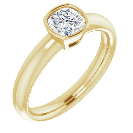 10K Yellow Gold Customizable Bezel-set Cushion Cut Solitaire with Wide Band