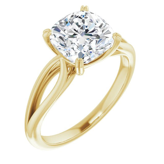 10K Yellow Gold Customizable Cushion Cut Solitaire with Wide-Split Band