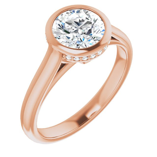 10K Rose Gold Customizable Round Cut Semi-Solitaire with Under-Halo and Peekaboo Cluster