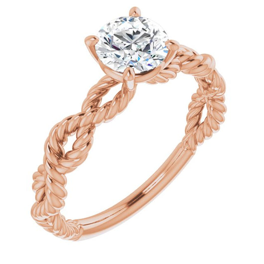 10K Rose Gold Customizable Round Cut Solitaire with Infinity-inspired Twisting-Rope Split Band