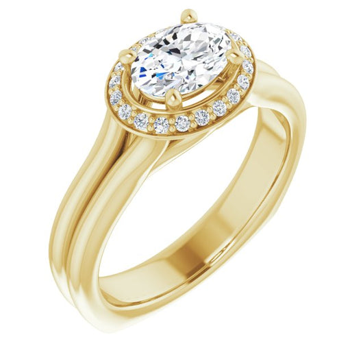 10K Yellow Gold Customizable Oval Cut Style with Halo, Wide Split Band and Euro Shank