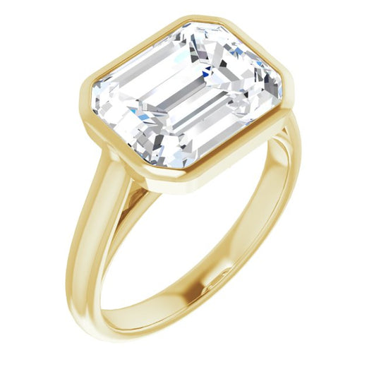 10K Yellow Gold Customizable Cathedral-Bezel Emerald/Radiant Cut 7-stone "Semi-Solitaire" Design