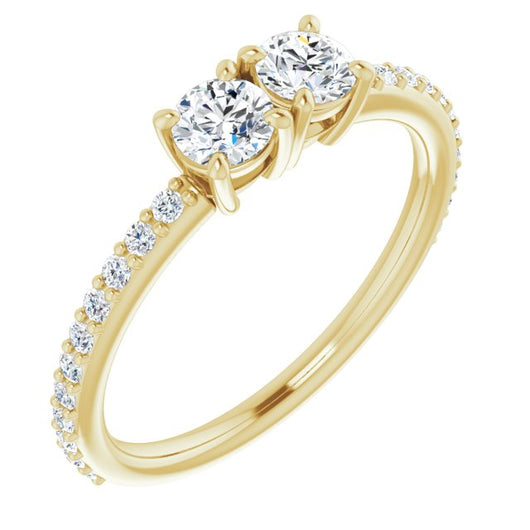 10K Yellow Gold Customizable Enhanced 2-stone Round Cut Design with Ultra-thin Accented Band