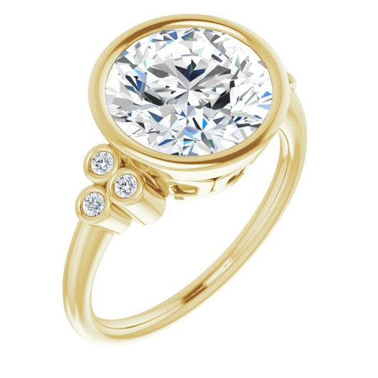 10K Yellow Gold Customizable 7-stone Round Cut Style with Triple Round-Bezel Accent Cluster Each Side