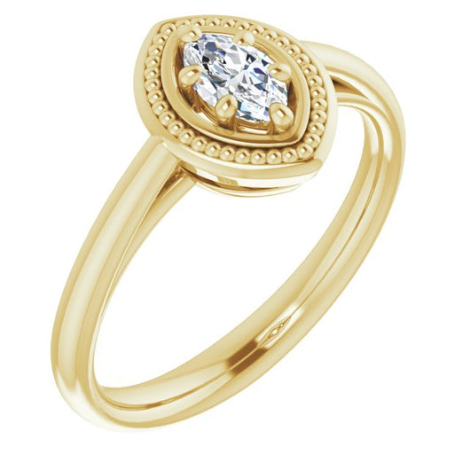 10K Yellow Gold Customizable Marquise Cut Solitaire with Metallic Drops Halo Lookalike