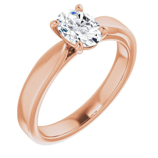 10K Rose Gold Customizable Oval Cut Cathedral Solitaire with Wide Tapered Band