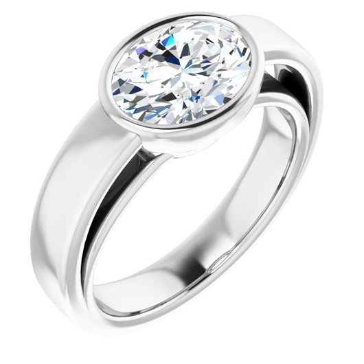 10K White Gold Customizable Cathedral-Bezel Oval Cut Solitaire with Wide Band