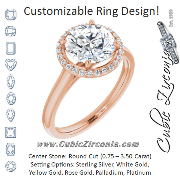 Cubic Zirconia Engagement Ring- The Amber (Customizable Halo-Styled Cathedral Round Cut Design)