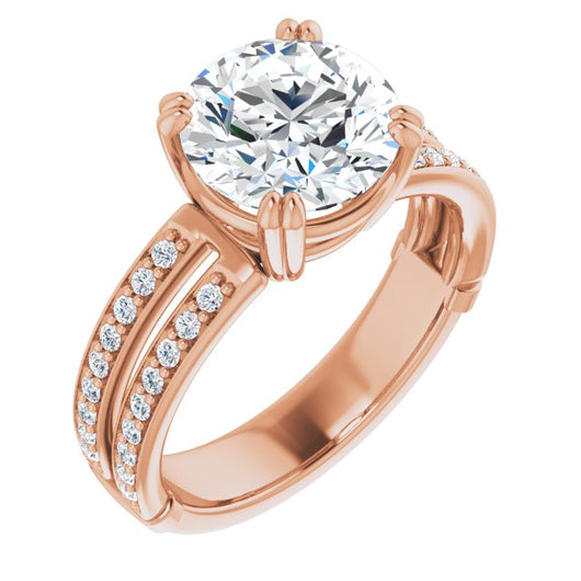 14K Rose Gold Customizable Round Cut Design featuring Split Band with Accents