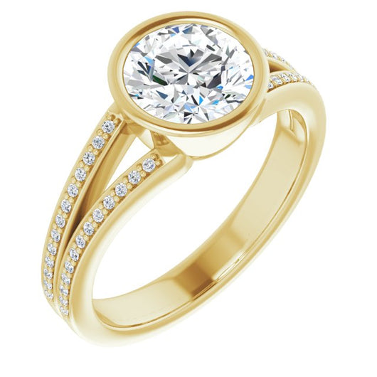 10K Yellow Gold Customizable Bezel-set Round Cut Design with Split Shared Prong Band