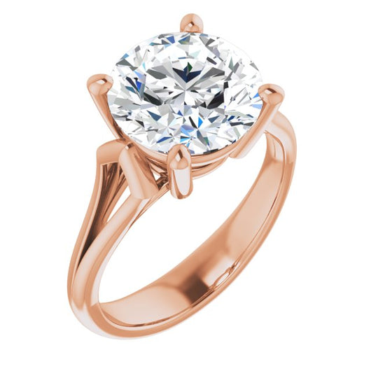 10K Rose Gold Customizable Cathedral-Raised Round Cut Solitaire with Angular Chevron Split Band