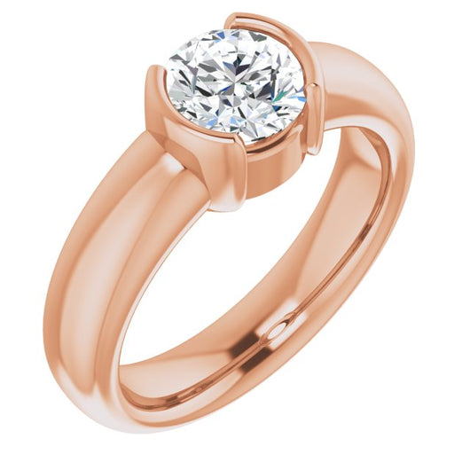 10K Rose Gold Customizable Bezel-set Round Cut Solitaire with Thick Band