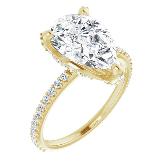 10K Yellow Gold Customizable Pear Cut Design with Round-Accented Band, Micropav? Under-Halo and Decorative Prong Accents)