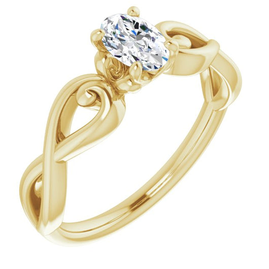 10K Yellow Gold Customizable Oval Cut Solitaire Design with Tapered Infinity-symbol Split-band