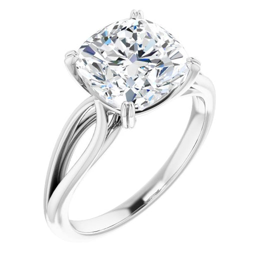 10K White Gold Customizable Cushion Cut Solitaire with Wide-Split Band