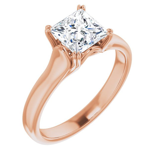 10K Rose Gold Customizable Princess/Square Cut Solitaire with Under-trellis Design