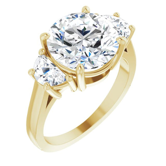 10K Yellow Gold Customizable 3-stone Design with Round Cut Center and Half-moon Side Stones