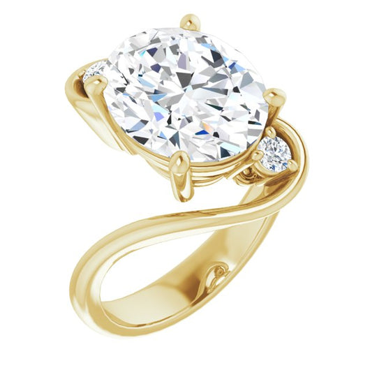 10K Yellow Gold Customizable 3-stone Oval Cut Setting featuring Artisan Bypass