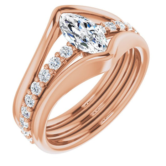 10K Rose Gold Customizable Bezel-set Marquise Cut Style with Thick Pavé Band