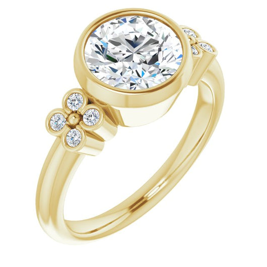 14K Yellow Gold Customizable 9-stone Bezel-set Round Cut Design with Quad Round Bezel Side Stones Each Side