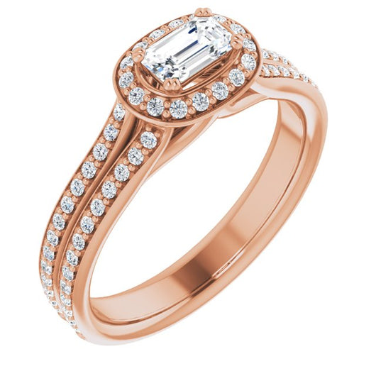 10K Rose Gold Customizable Cathedral-set Emerald/Radiant Cut Style with Split-Pav? Band