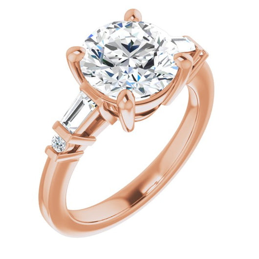 10K Rose Gold Customizable 5-stone Baguette+Round-Accented Round Cut Design)