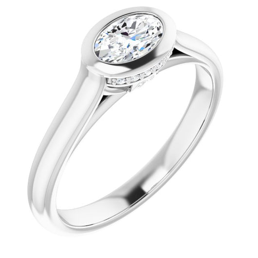 10K White Gold Customizable Oval Cut Semi-Solitaire with Under-Halo and Peekaboo Cluster