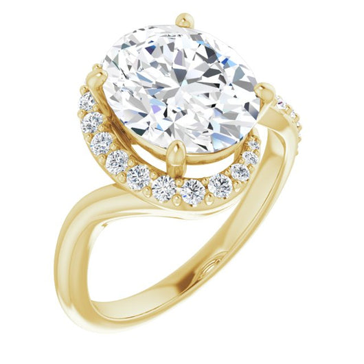 10K Yellow Gold Customizable Oval Cut Design with Swooping Pavé Bypass Band